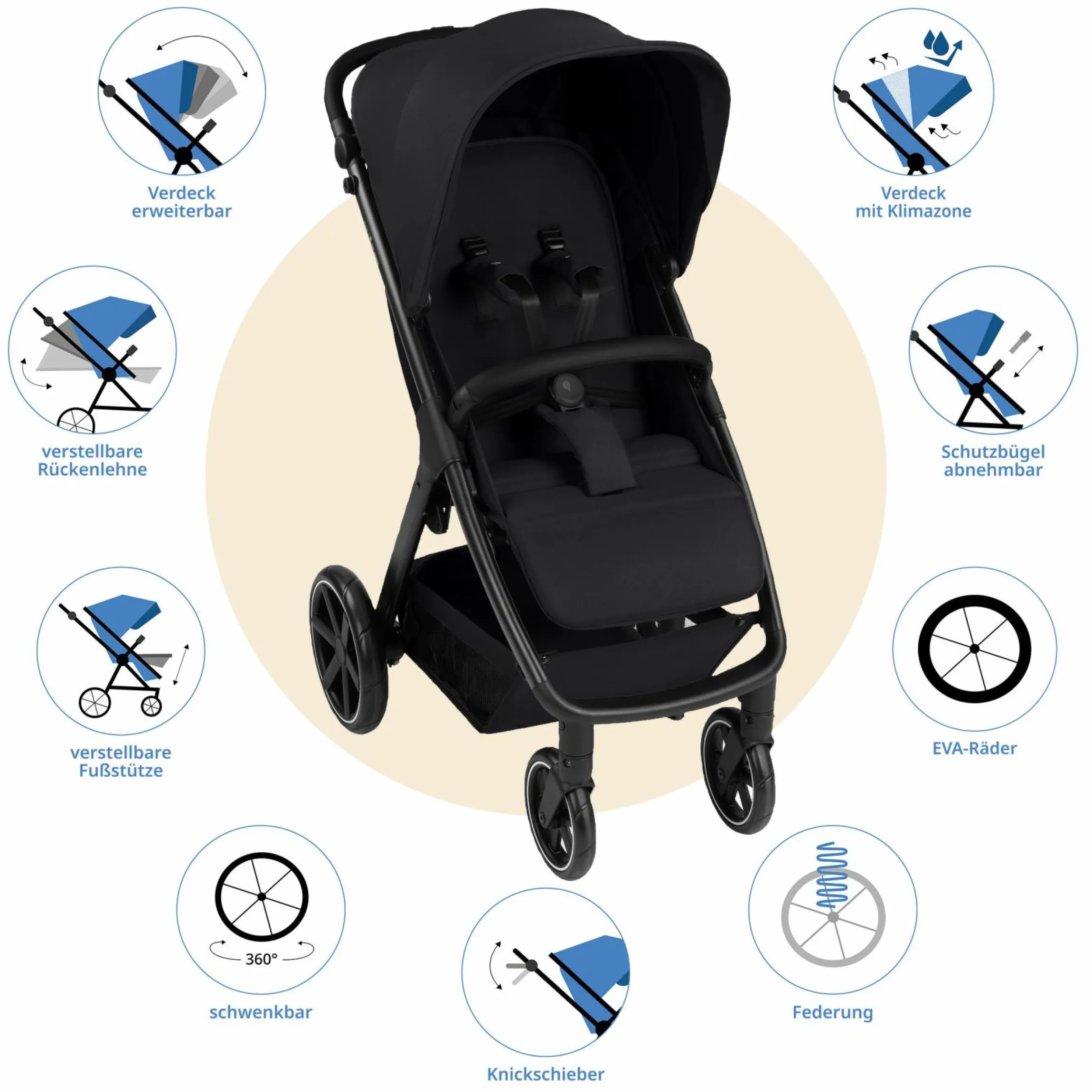 Buggy & Sportwagen Avus 2 mit Einhand-Faltung und höhenverstellbarem Schieber - Pure - Coal