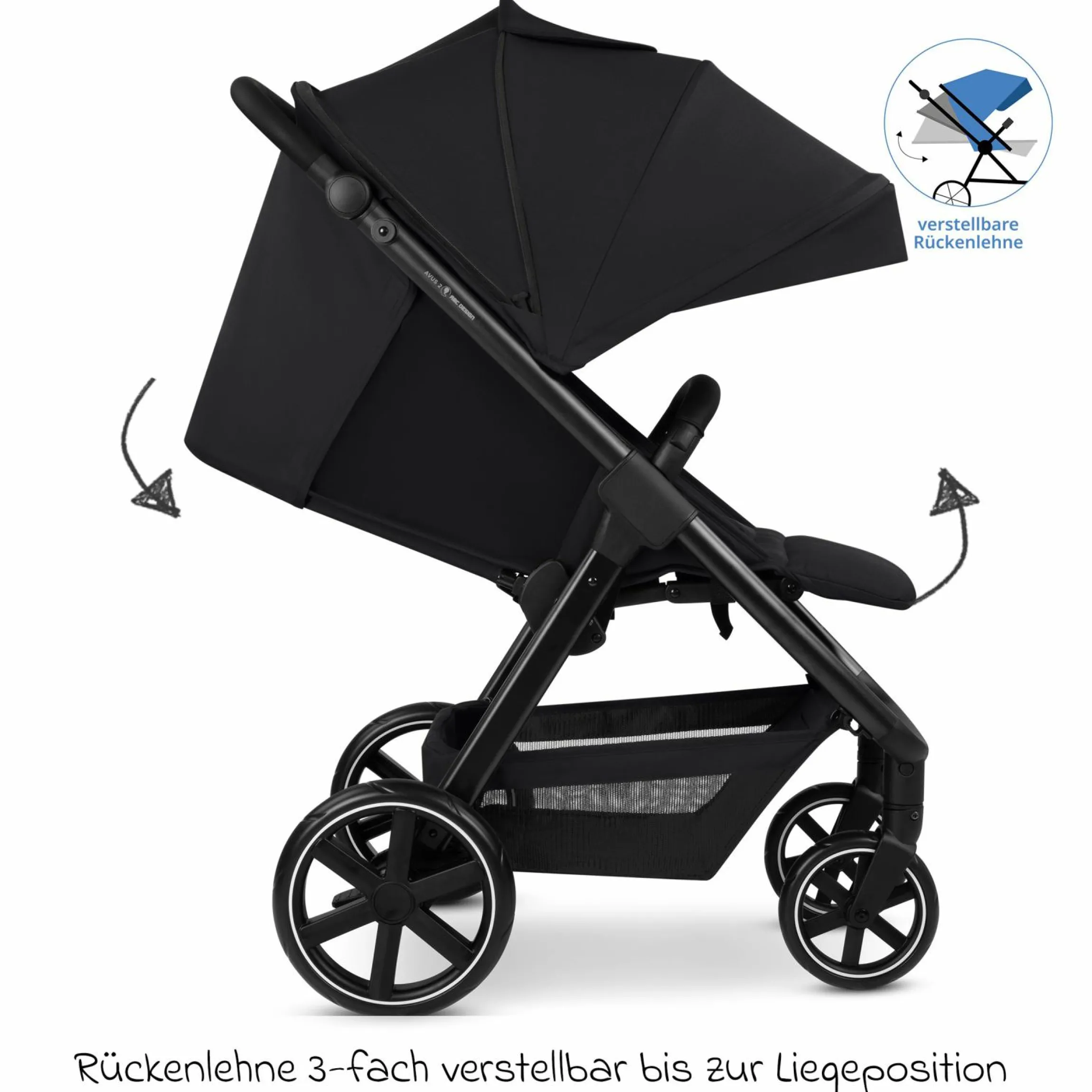 Buggy & Sportwagen Avus 2 mit Einhand-Faltung und höhenverstellbarem Schieber - Pure - Coal