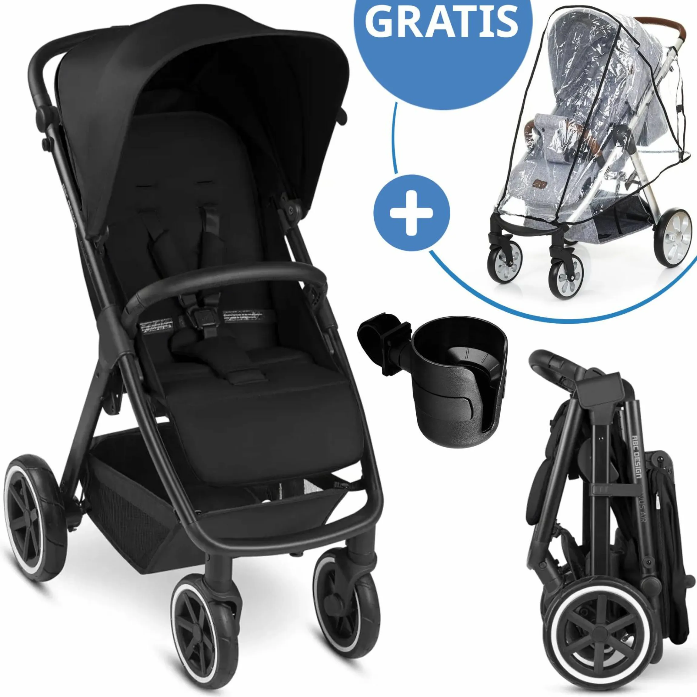 Buggy & Sportwagen Avus Air mit Lufträder - Einhand-Faltung und höhenverstellbarem Schieber (bis 25 kg belastbar) inkl. Getränkehalter & Regenschutz - Ink - Kollektion 2024