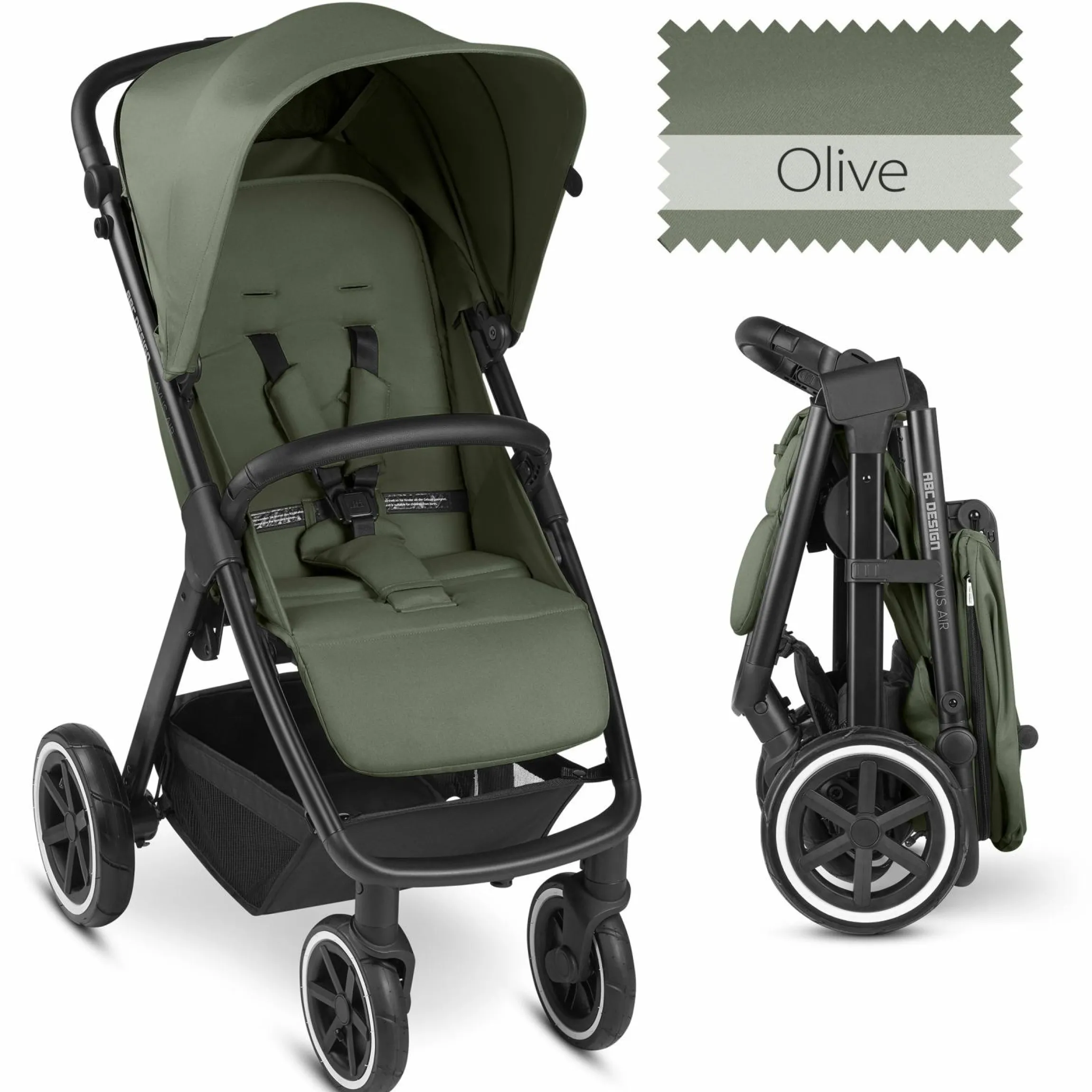 Buggy & Sportwagen Avus Air mit Lufträdern - Einhand-Faltung und höhenverstellbarem Schieber (bis 25 kg belastbar) - Olive - Kollektion 2024