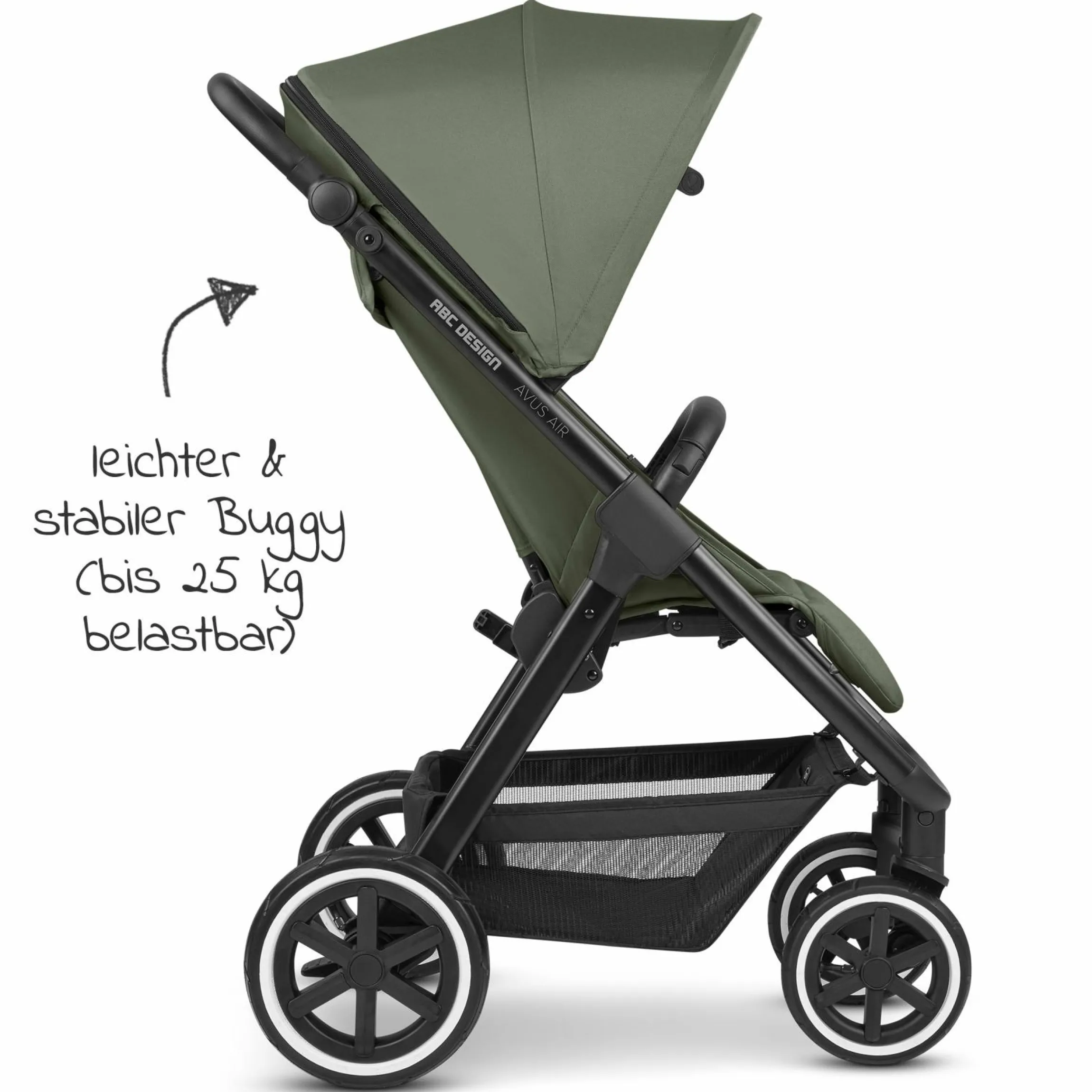Buggy & Sportwagen Avus Air mit Lufträdern - Einhand-Faltung und höhenverstellbarem Schieber (bis 25 kg belastbar) - Olive - Kollektion 2024