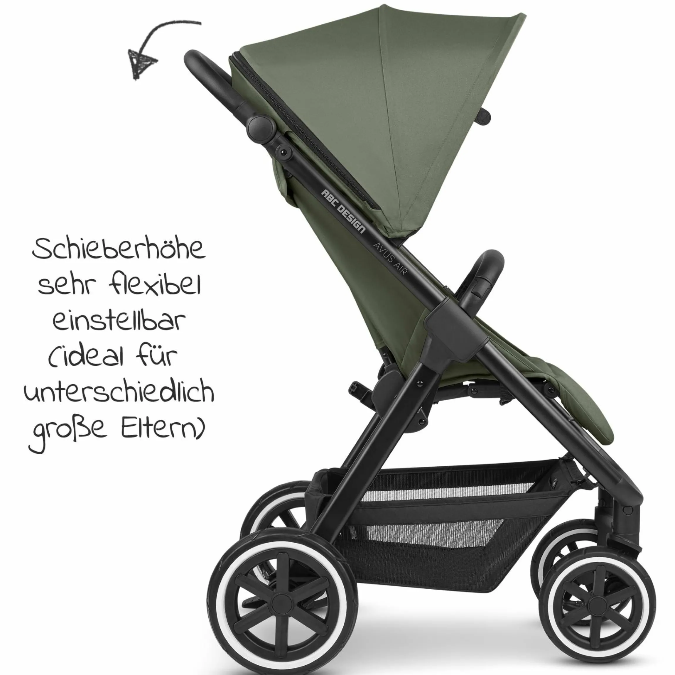 Buggy & Sportwagen Avus Air mit Lufträdern - Einhand-Faltung und höhenverstellbarem Schieber (bis 25 kg belastbar) - Olive - Kollektion 2024