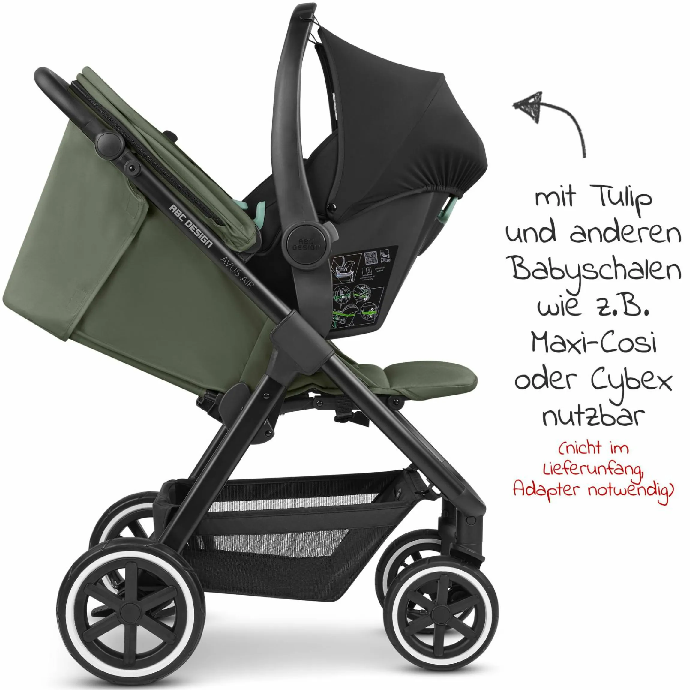 Buggy & Sportwagen Avus Air mit Lufträdern - Einhand-Faltung und höhenverstellbarem Schieber (bis 25 kg belastbar) - Olive - Kollektion 2024