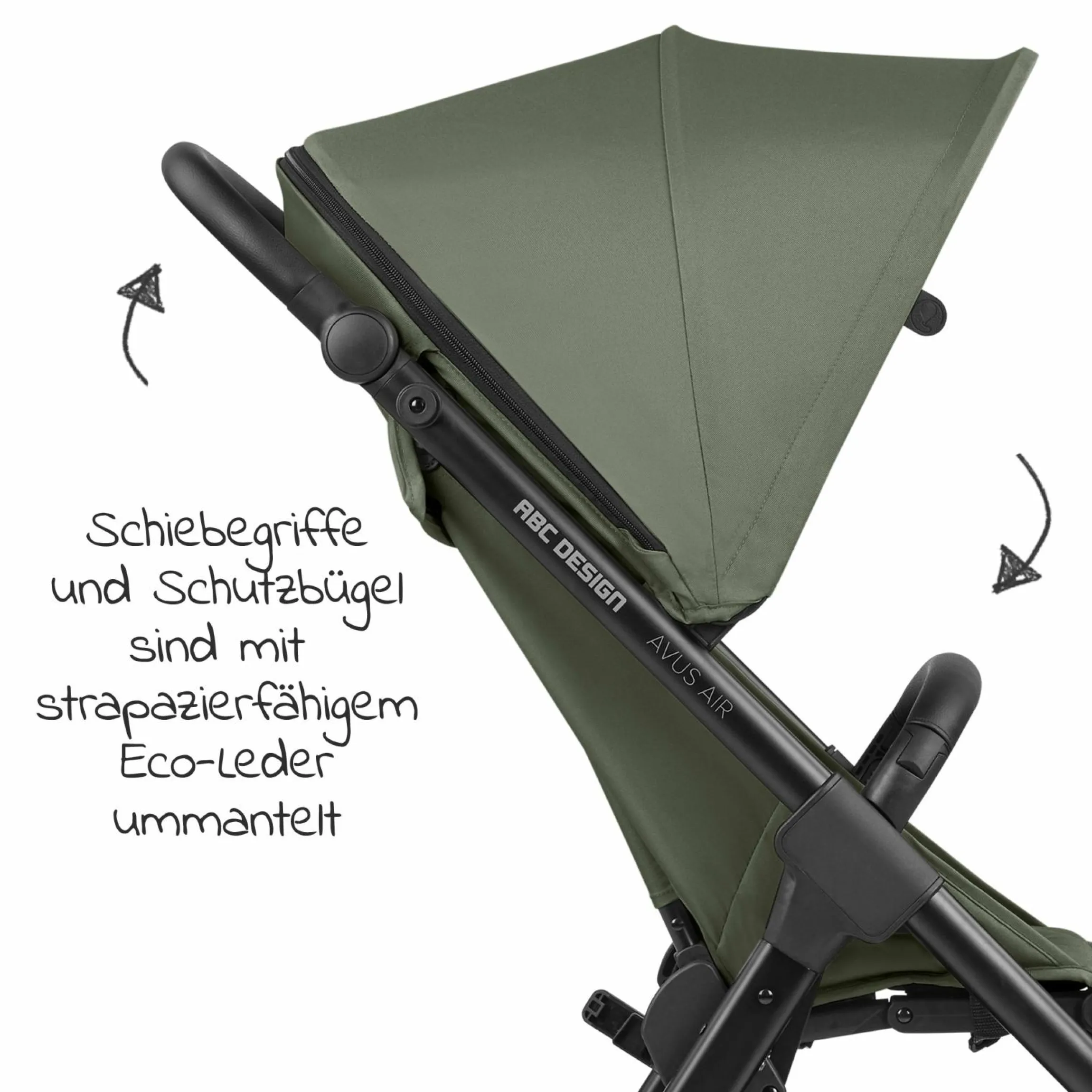 Buggy & Sportwagen Avus Air mit Lufträdern - Einhand-Faltung und höhenverstellbarem Schieber (bis 25 kg belastbar) - Olive - Kollektion 2024