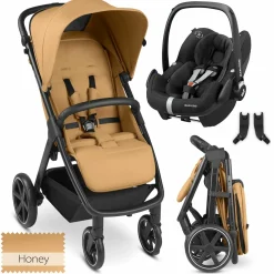 Buggy & Sportwagen Avus inkl. Autositz Pebble Pro mit Einhand-Faltung und höhenverstellbarem Schieber (bis 25 kg belastbar) - Honey