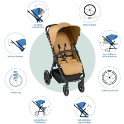 Buggy & Sportwagen Avus inkl. Reboarder Pearl Pro 2 - mit Einhand-Faltung und höhenverstellbarem Schieber (bis 25 kg belastbar) - Honey