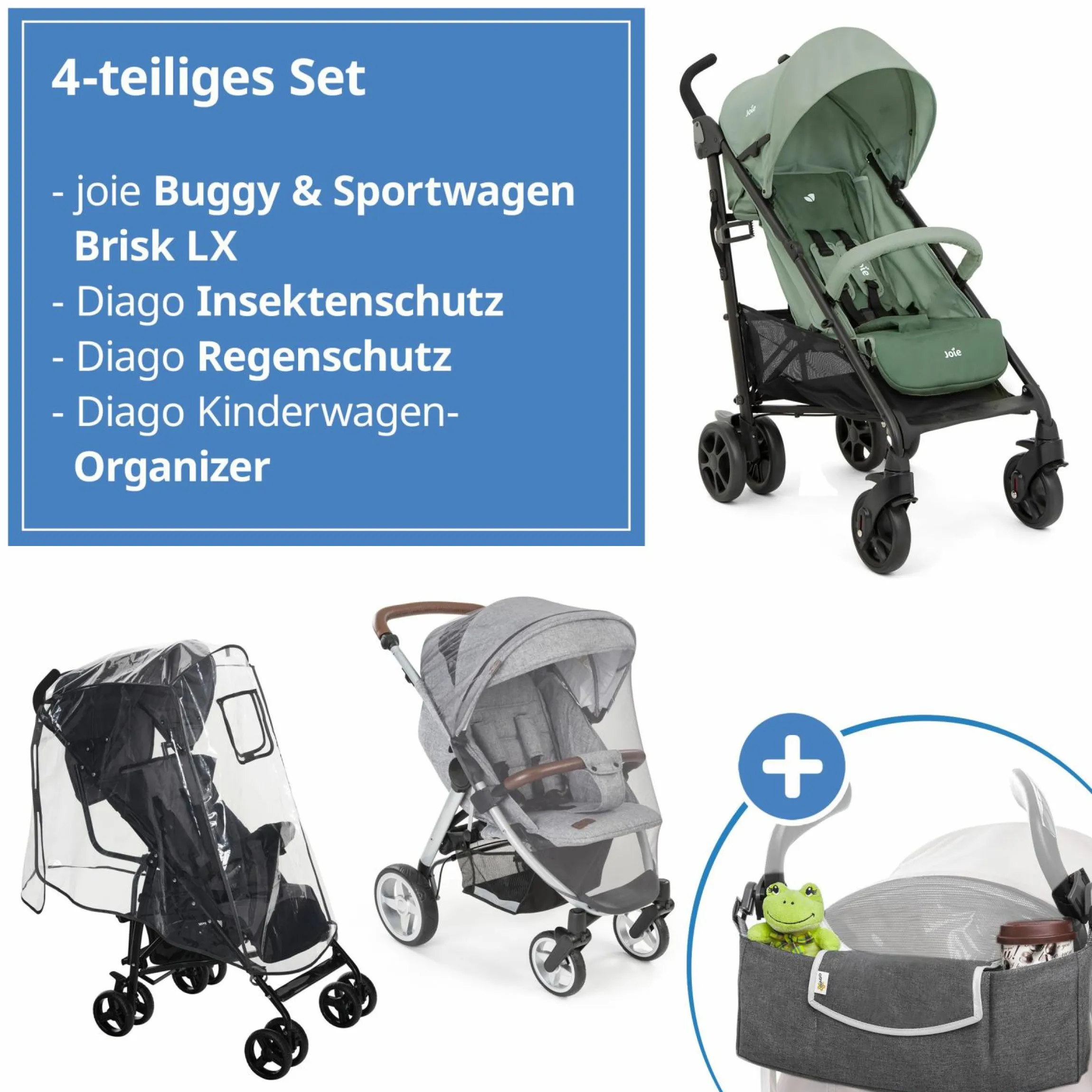 Buggy & Sportwagen Brisk LX bis 22 kg belastbar mit Liegefunktion,Einhand-Faltung inkl. Organizer Hug it!, Insektenschutz & Regenschutz - Laurel - Kollektion 2025