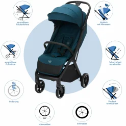 Buggy & Sportwagen Cooper bis 22 kg belastbar mit Liegeposition und Autofold-Mechanismus nur 7,1 kg - Türkis Schwarz