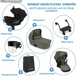Buggy & Sportwagen DEMI next bis 22 kg mit magnetischem Gurtverschluss, umsetzbarem Allwettersitz, höhenverstellbarem Schieber, integrierter Sichtschutz inkl. Adapter & Regenschutz - Pine - Kollektion 2025