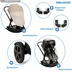 Buggy & Sportwagen DEMI next bis 22 kg mit magnetischem Gurtverschluss, umsetzbarem Allwettersitz, höhenverstellbarem Schieber, integrierter Sichtschutz inkl. Adapter & Regenschutz - Biscotti - Kollektion 2025