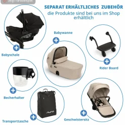 Buggy & Sportwagen DEMI next bis 22 kg mit magnetischem Gurtverschluss, umsetzbarem Allwettersitz, höhenverstellbarem Schieber, integrierter Sichtschutz inkl. Adapter & Regenschutz - Biscotti - Kollektion 2025
