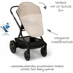 Buggy & Sportwagen DEMI next bis 22 kg mit magnetischem Gurtverschluss, umsetzbarem Allwettersitz, höhenverstellbarem Schieber, integrierter Sichtschutz inkl. Adapter & Regenschutz - Biscotti - Kollektion 2025