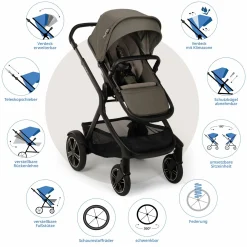 Buggy & Sportwagen DEMI next bis 22 kg mit magnetischem Gurtverschluss, umsetzbarem Allwettersitz, höhenverstellbarem Schieber, integrierter Sichtschutz inkl. Adapter & Regenschutz - Granite - Kollektion 2025
