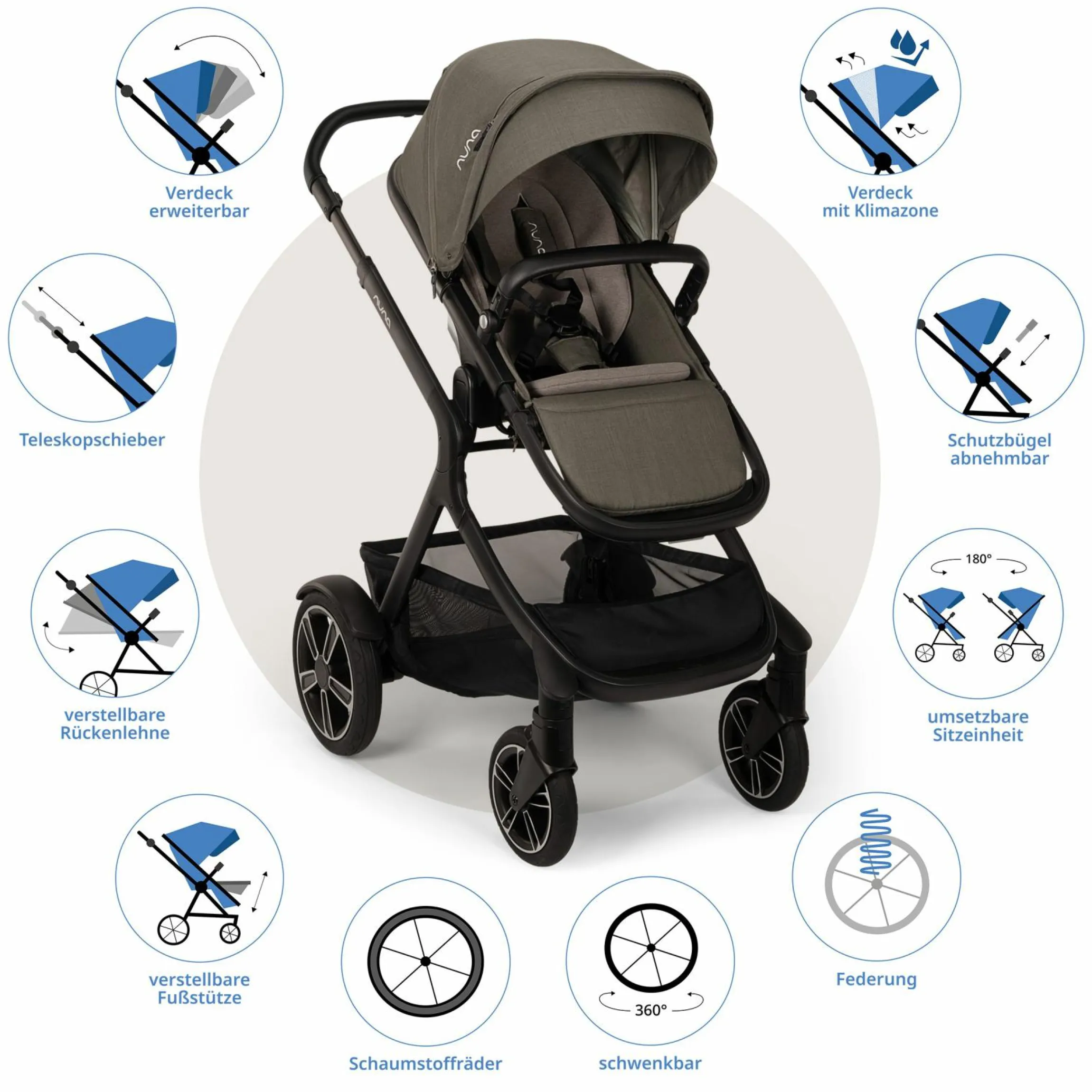 Buggy & Sportwagen DEMI next bis 22 kg mit magnetischem Gurtverschluss, umsetzbarem Allwettersitz, höhenverstellbarem Schieber, integrierter Sichtschutz inkl. Adapter & Regenschutz - Granite - Kollektion 2025