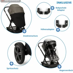 Buggy & Sportwagen DEMI next bis 22 kg mit magnetischem Gurtverschluss, umsetzbarem Allwettersitz, höhenverstellbarem Schieber, integrierter Sichtschutz inkl. Adapter & Regenschutz - Granite - Kollektion 2025