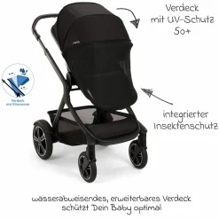 Buggy & Sportwagen DEMI next bis 22 kg mit magnetischem Gurtverschluss, umsetzbarem Allwettersitz, höhenverstellbarem Schieber, integrierter Sichtschutz inkl. Adapter & Regenschutz - Caviar - Kollektion 2025