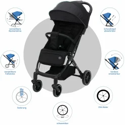 Buggy & Sportwagen Fill Rover bis 22 kg belastbar mit Liegeposition, Trollyfunktion nur 6,8 kg inkl. Schutzpaket - Schwarz