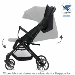 Buggy & Sportwagen Fill Rover bis 22 kg belastbar mit Liegeposition, Trollyfunktion nur 6,8 kg - Schwarz