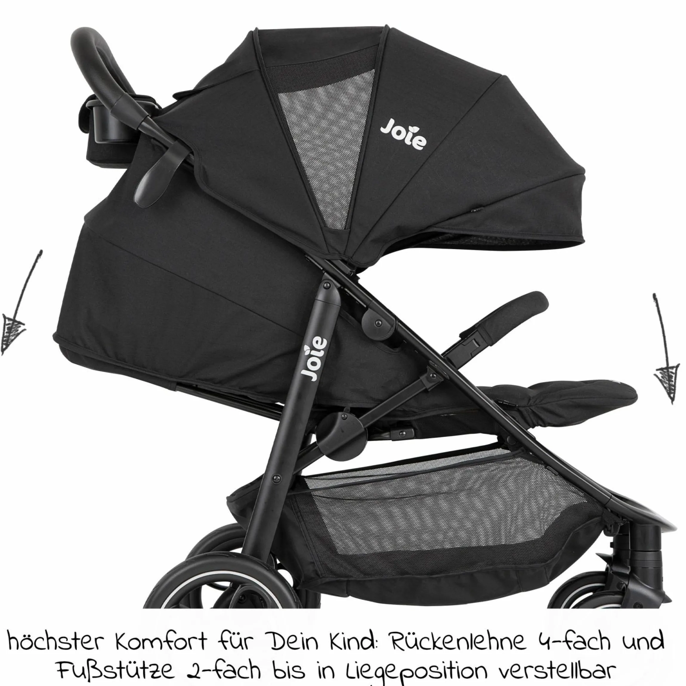 Buggy & Sportwagen Litetrax bis 22 kg belastbar mit Schieber-Ablagefach inkl. Insektenschutz & Regenschutz - Shale - Kollektion 2025