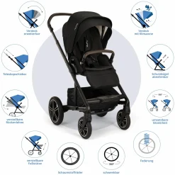 Buggy & Sportwagen MIXX next bis 22 kg mit magnetischem Gurtverschluss, umsetzbarem Allwettersitz, höhenverstellbarem Schieber, integrierter Sichtschutz inkl. Adapter, Kniedecke & Regenschutz - Caviar - Kollektion 2025