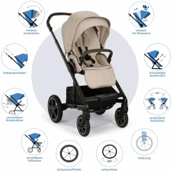 Buggy & Sportwagen MIXX next bis 22 kg mit magnetischem Gurtverschluss, umsetzbarem Allwettersitz, höhenverstellbarem Schieber, integrierter Sichtschutz inkl. Adapter, Kniedecke & Regenschutz - Biscotti - Kollektion 2025