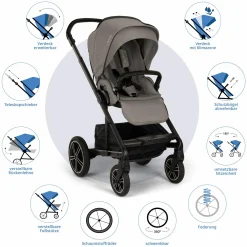 Buggy & Sportwagen MIXX next bis 22 kg mit magnetischem Gurtverschluss, umsetzbarem Allwettersitz, höhenverstellbarem Schieber, integrierter Sichtschutz inkl. Adapter, Kniedecke & Regenschutz - Granite - Kollektion 2025
