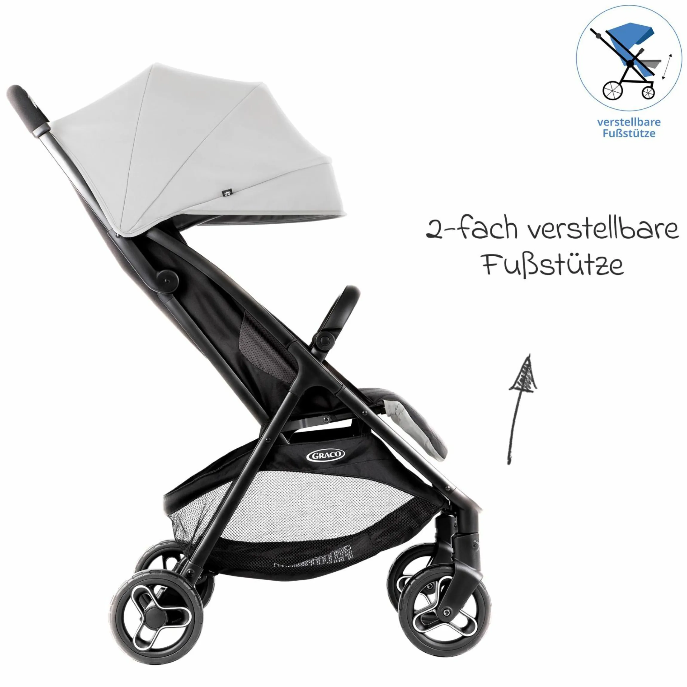 Buggy- & Sportwagen Myavo bis 22 kg belastbar nur 5,8 kg leicht mit Liegefunktion & Regenschutz - Steeple Gray