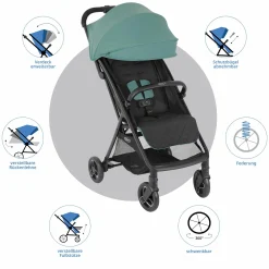 Buggy- & Sportwagen Myavo bis 22 kg belastbar nur 5,8 kg leicht mit Liegefunktion & Regenschutz - Mint