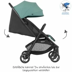Buggy- & Sportwagen Myavo bis 22 kg belastbar nur 5,8 kg leicht mit Liegefunktion & Regenschutz - Mint