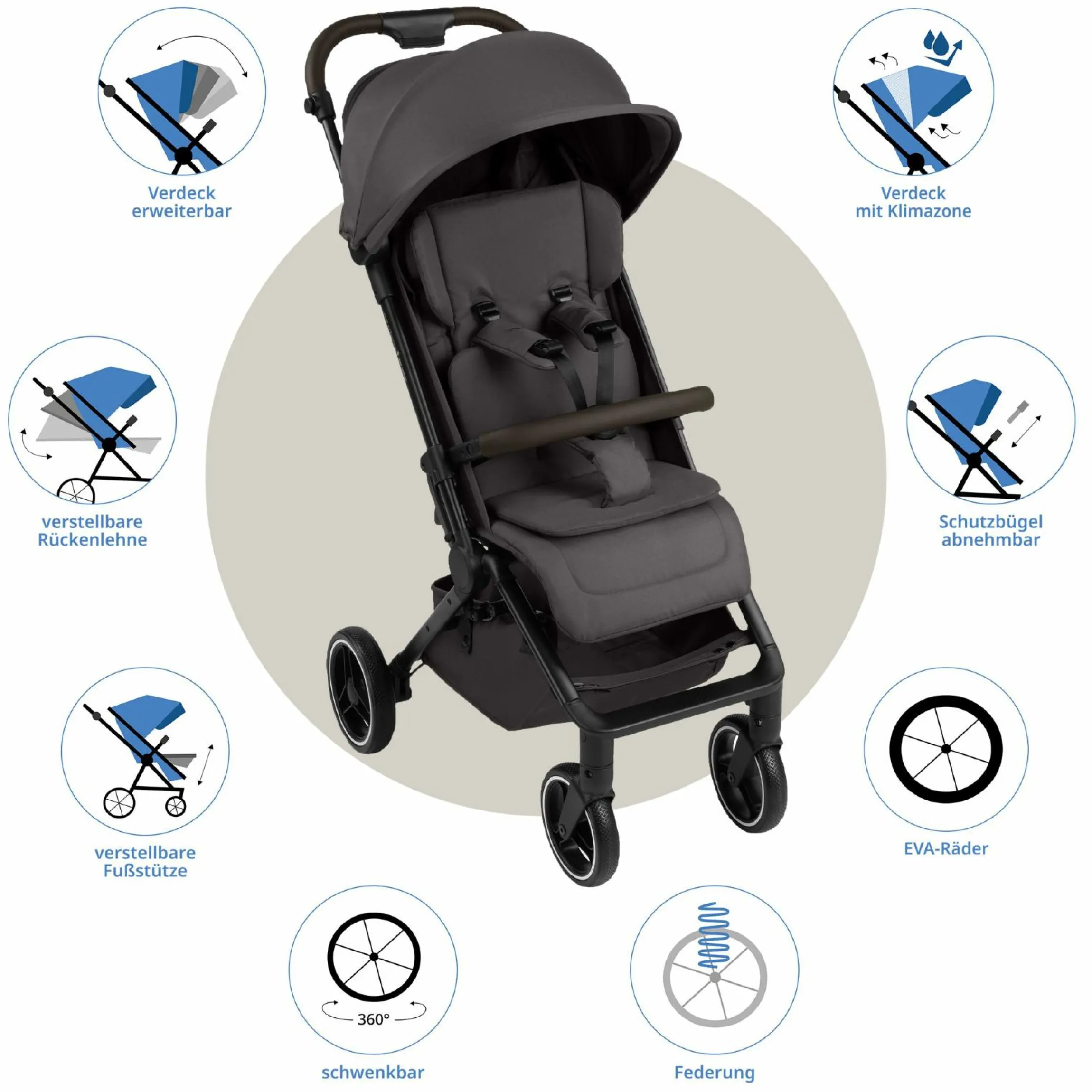 Buggy & Sportwagen Ping 3 Trekking bis 22 kg mit flacher Liegeposition inkl. Sitzeinlage, Transporttasche & Tragegurt - Falcon - Kollektion 2025