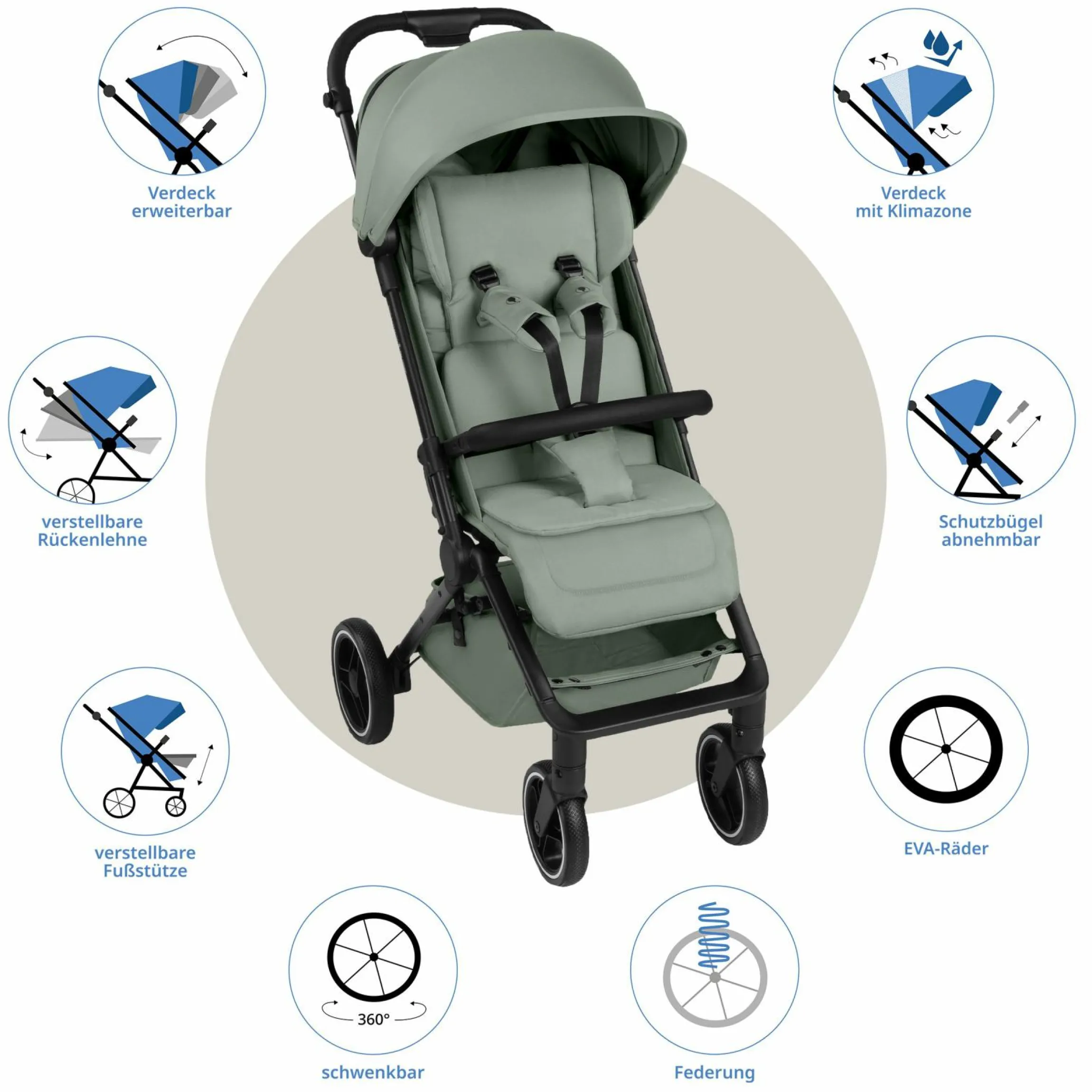 Buggy & Sportwagen Ping 3 Trekking bis 22 kg mit flacher Liegeposition inkl. Sitzeinlage, Transporttasche & Tragegurt - Pine - Kollektion 2025
