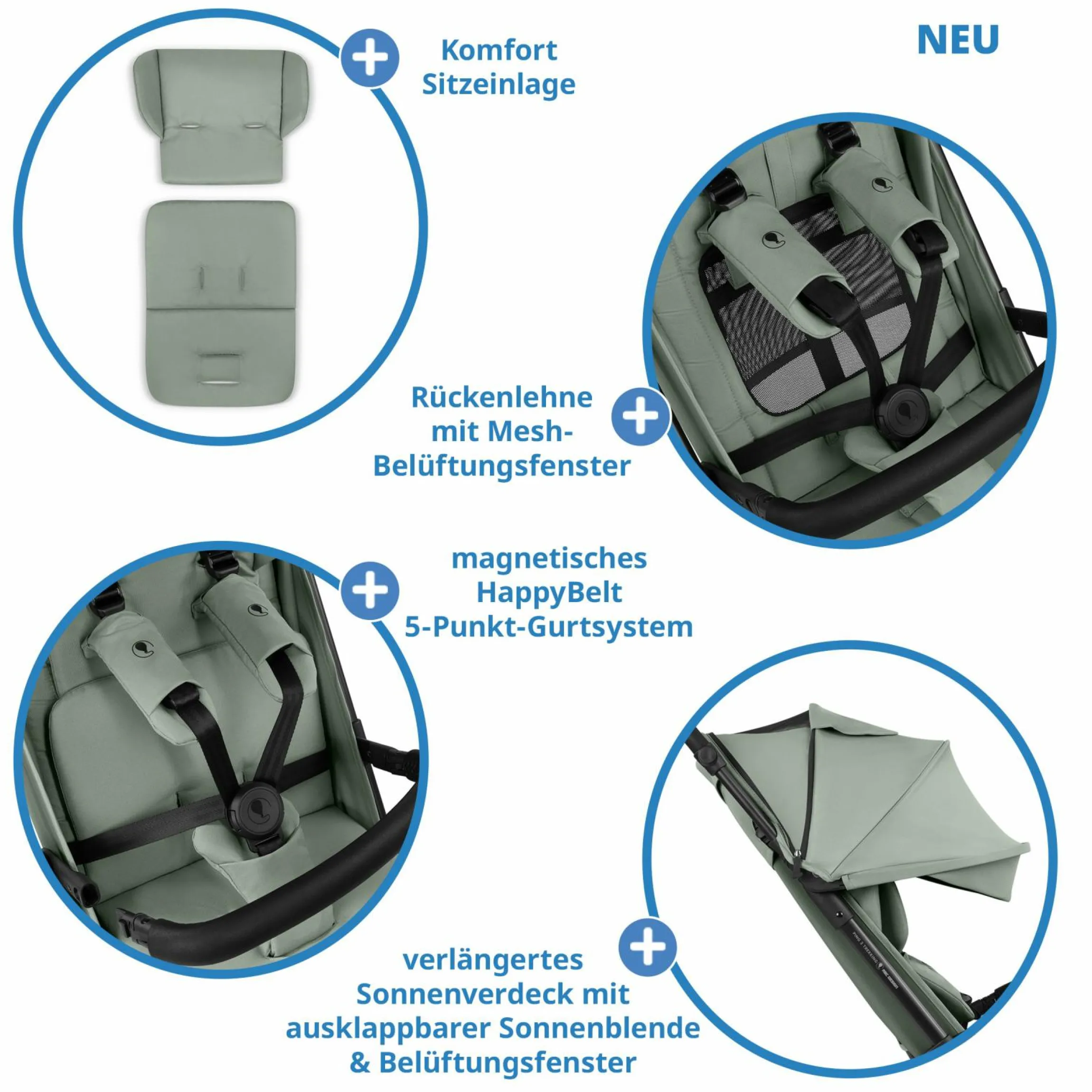 Buggy & Sportwagen Ping 3 Trekking bis 22 kg mit flacher Liegeposition inkl. Sitzeinlage, Transporttasche & Tragegurt - Pine - Kollektion 2025
