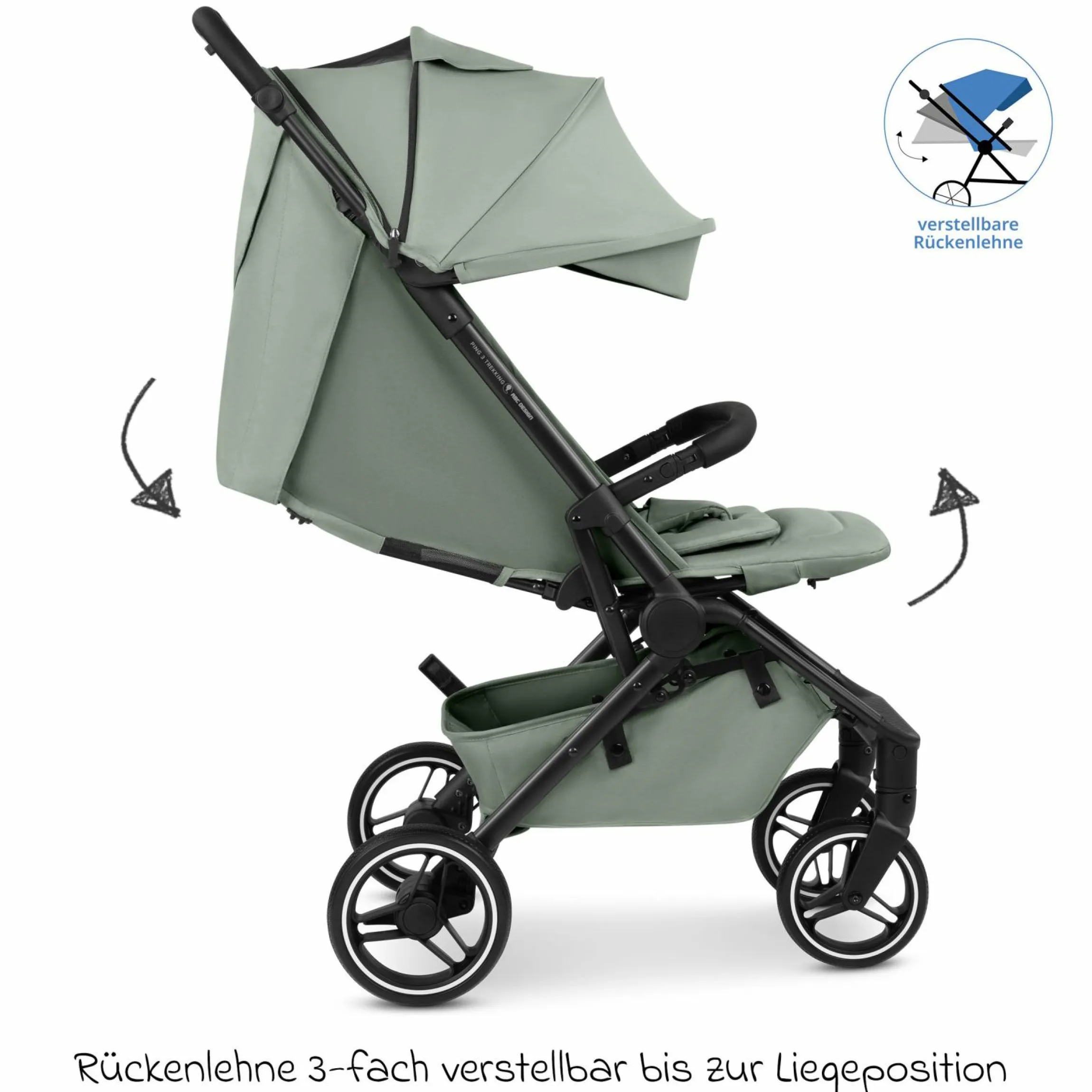 Buggy & Sportwagen Ping 3 Trekking bis 22 kg mit flacher Liegeposition inkl. Sitzeinlage, Transporttasche & Tragegurt - Pine - Kollektion 2025