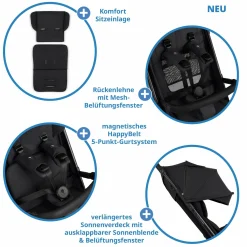 Buggy & Sportwagen Ping 3 Trekking bis 22 kg mit flacher Liegeposition inkl. Sitzeinlage, Transporttasche & Tragegurt - Pure - Coal - Kollektion 2025