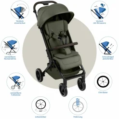 Buggy & Sportwagen Ping 3 Trekking bis 22 kg mit flacher Liegeposition inkl. Sitzeinlage, Transporttasche & Tragegurt - Pure - Avocado - Kollektion 2025