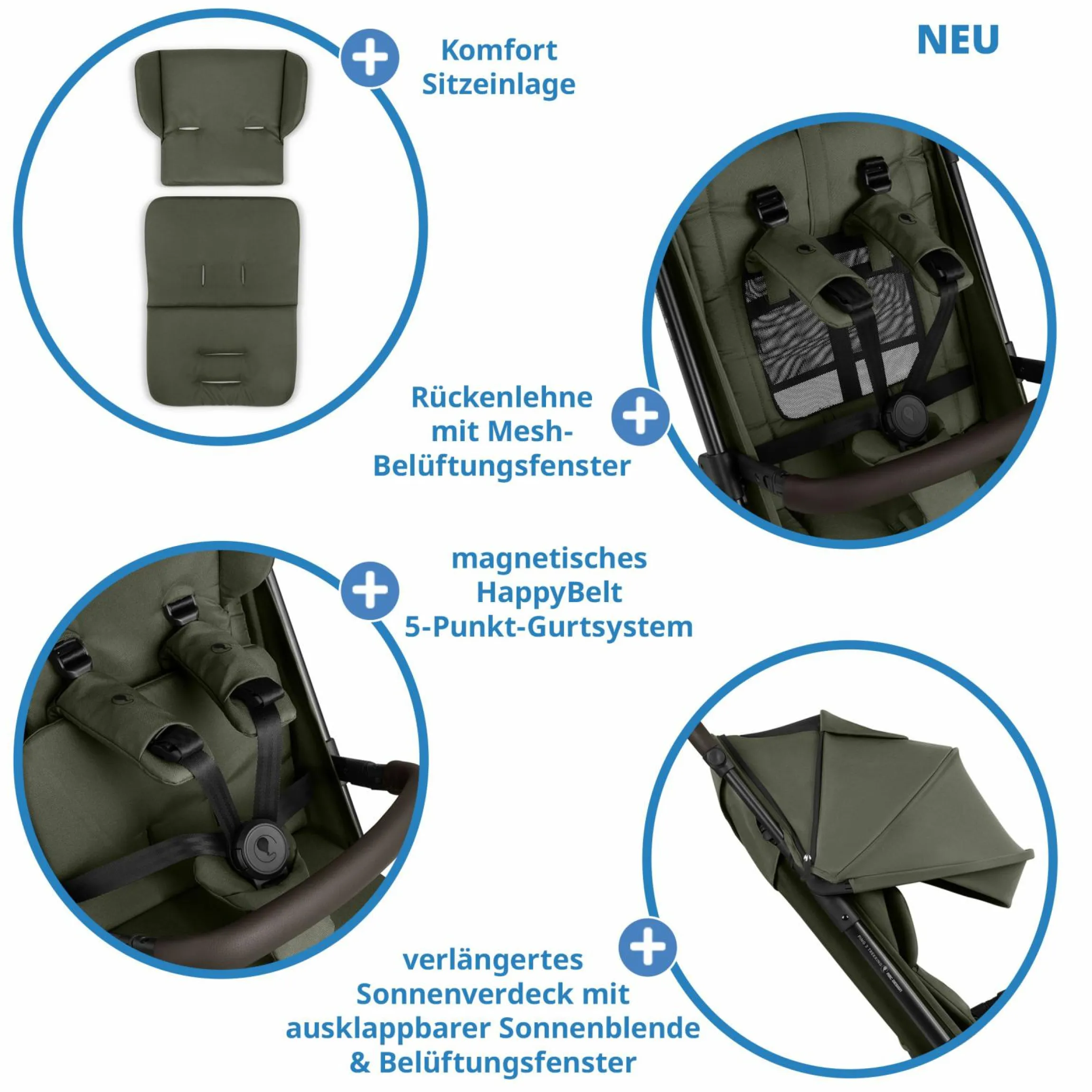 Buggy & Sportwagen Ping 3 Trekking bis 22 kg mit flacher Liegeposition inkl. Sitzeinlage, Transporttasche & Tragegurt - Pure - Avocado - Kollektion 2025