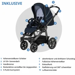 Buggy & Sportwagen Racer GTS bis 22 kg belastbar mit Handbremse, Knickschieber inkl. Regenschutz - Navy Stripes - Kollektion 2024