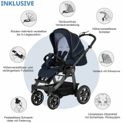 Buggy & Sportwagen Racer GTS bis 22 kg belastbar mit Handbremse, Knickschieber inkl. Regenschutz - Navy Stripes - Kollektion 2024