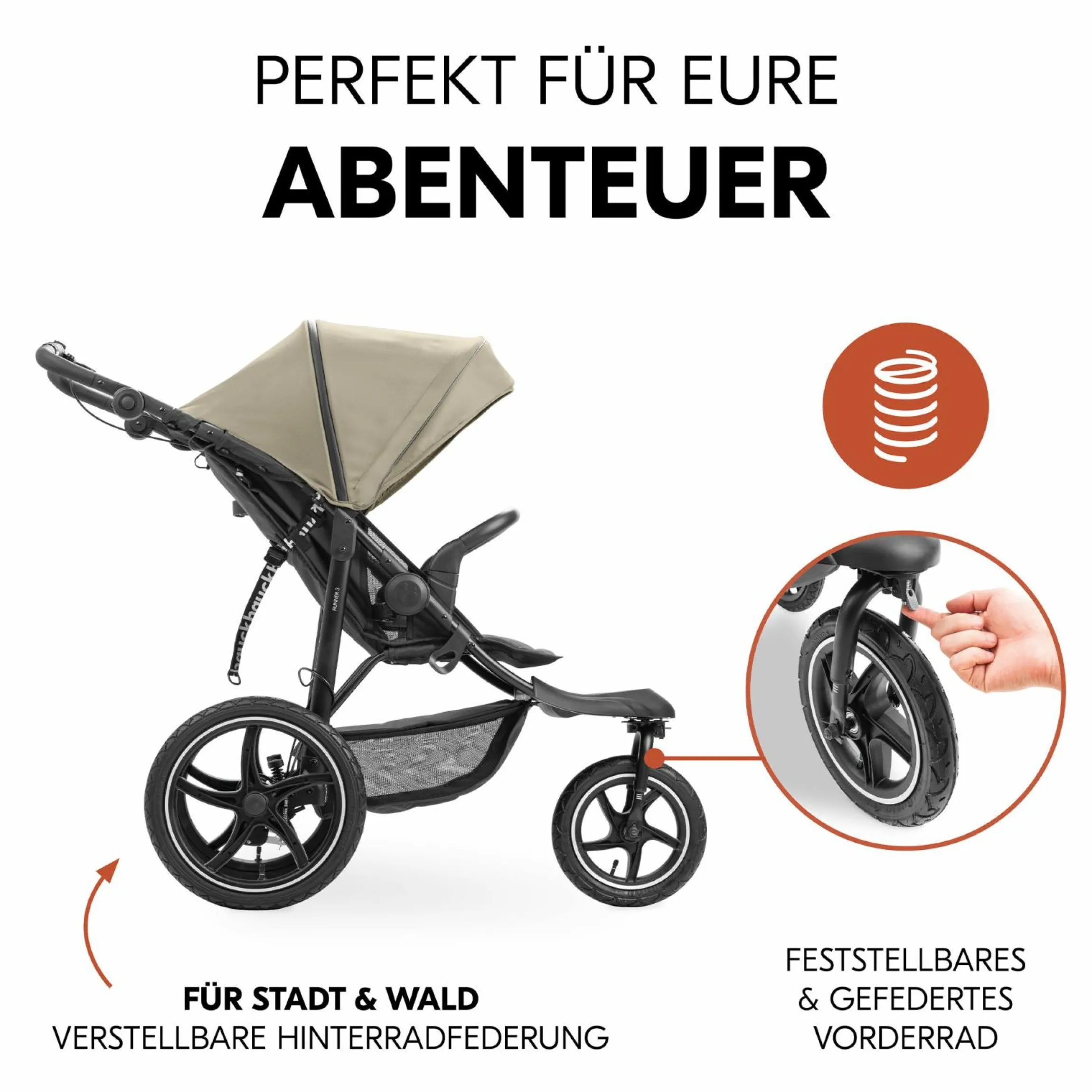 Buggy & Sportwagen Runner 3 (mit großen Luftreifen) - Olive - Kollektion 2024