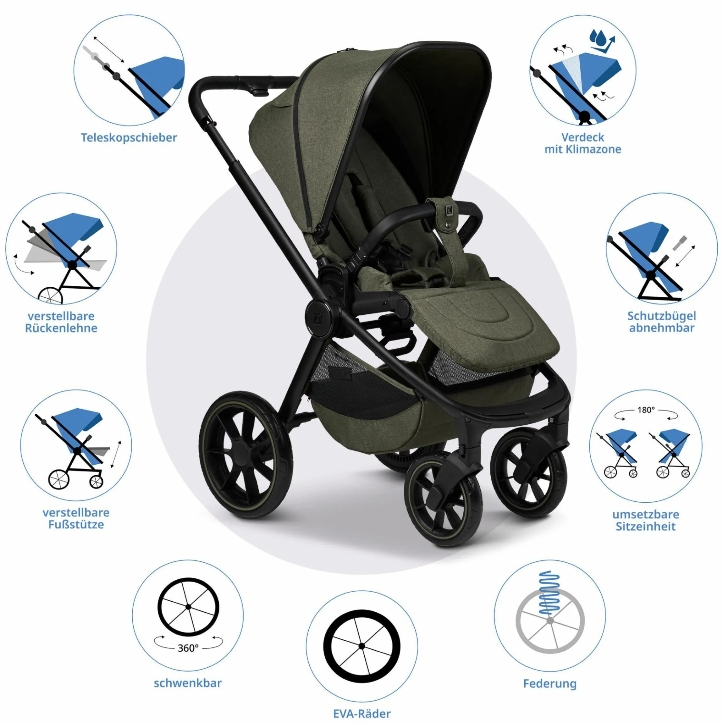 Buggy & Sportwagen Sport bis 22 kg mit Liegeposition, umsetzbare Sitzeinheit und Teleskopschieber - Moss Melange