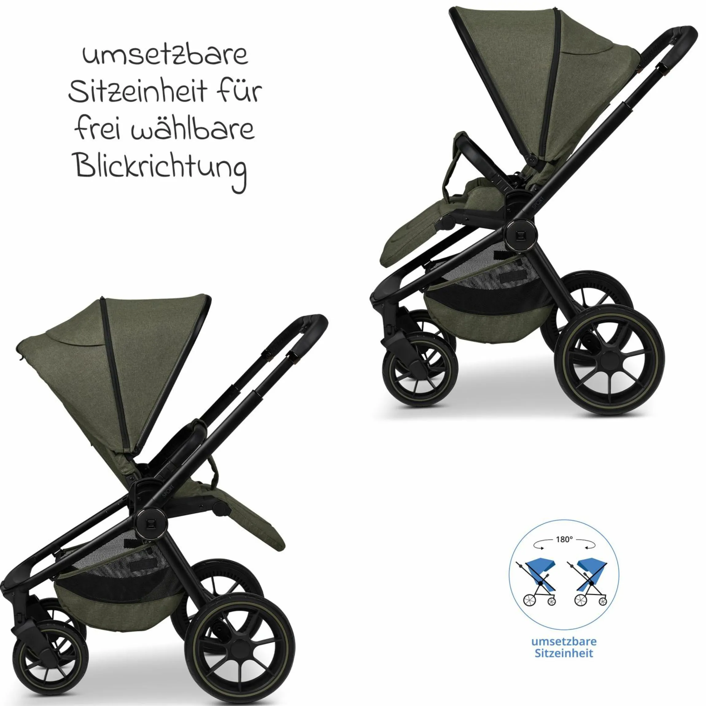 Buggy & Sportwagen Sport bis 22 kg mit Liegeposition, umsetzbare Sitzeinheit und Teleskopschieber - Moss Melange
