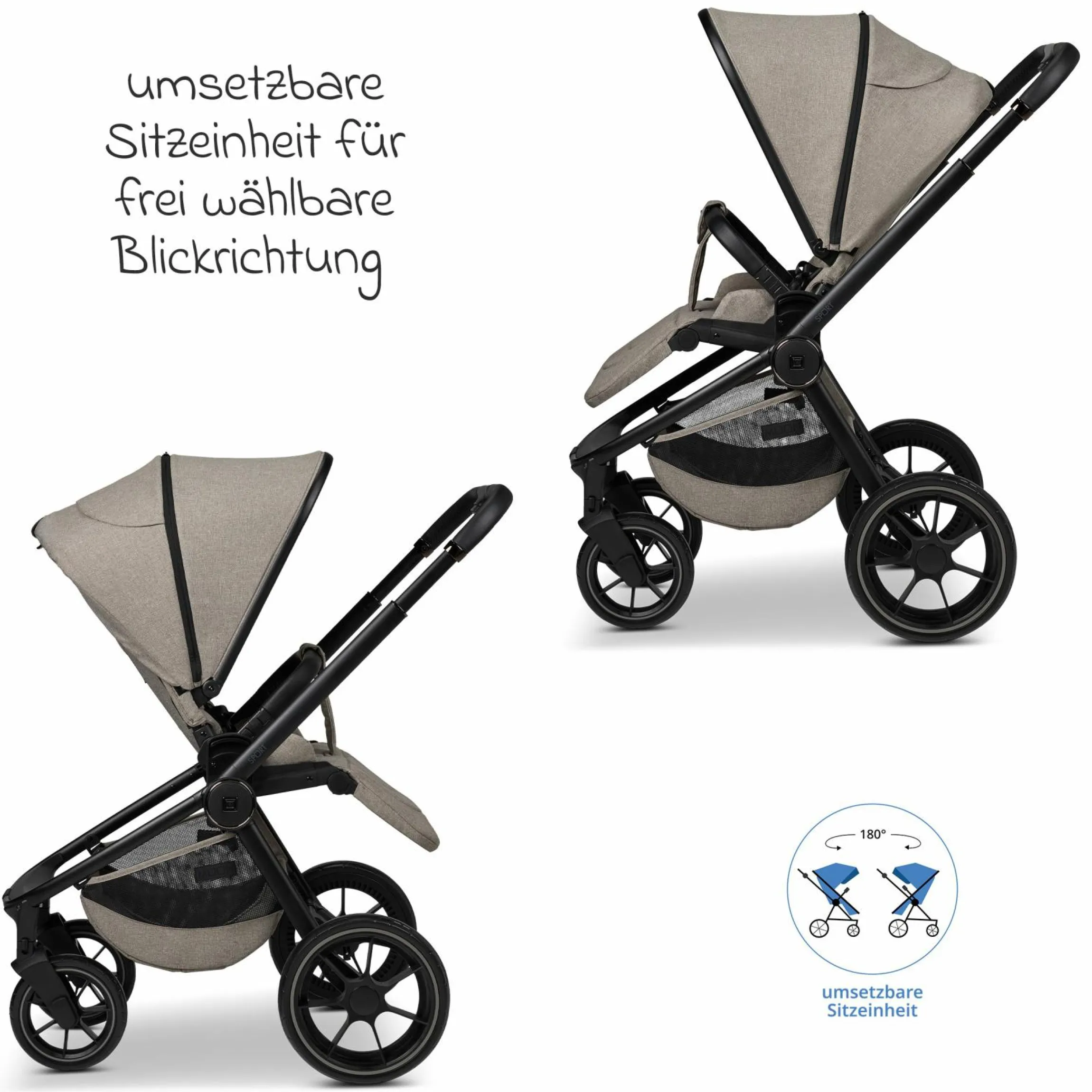 Buggy & Sportwagen Sport bis 22 kg mit Liegeposition, umsetzbare Sitzeinheit und Teleskopschieber - Mud Melange