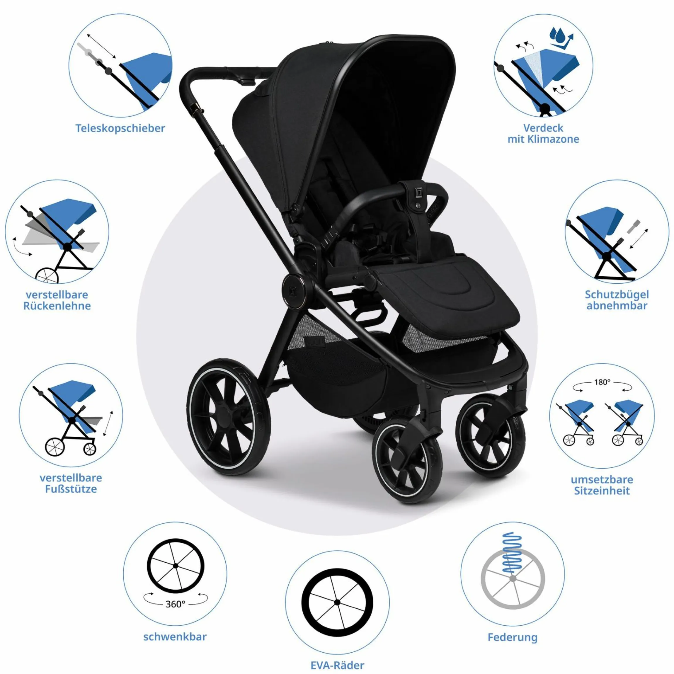 Buggy & Sportwagen Sport bis 22 kg mit Liegeposition, umsetzbare Sitzeinheit und Teleskopschieber - Onyx Melange