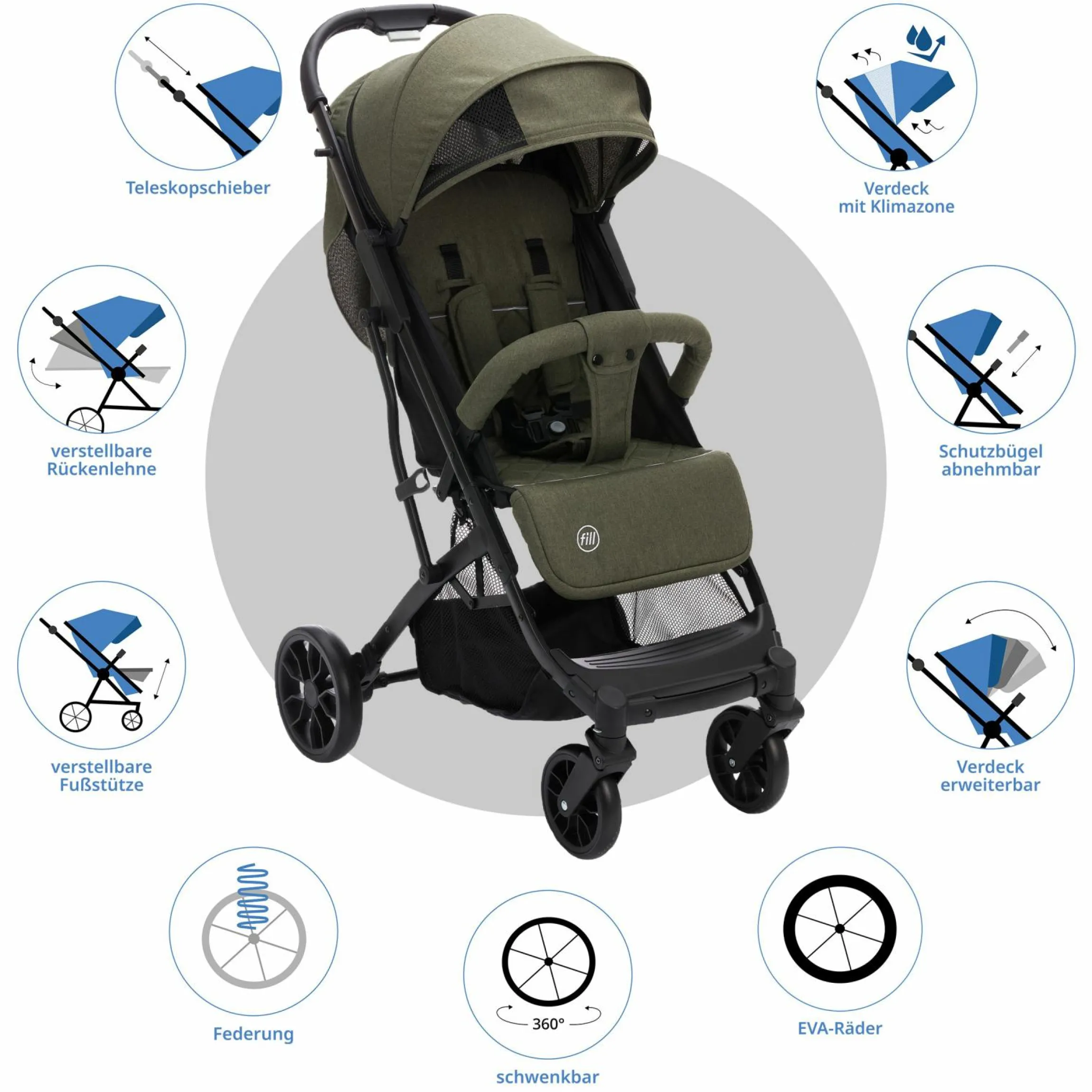Buggy & Sportwagen Styler Elite bis 22 kg mit Trolly-Funktion und Liegefunktion - Olive Melange
