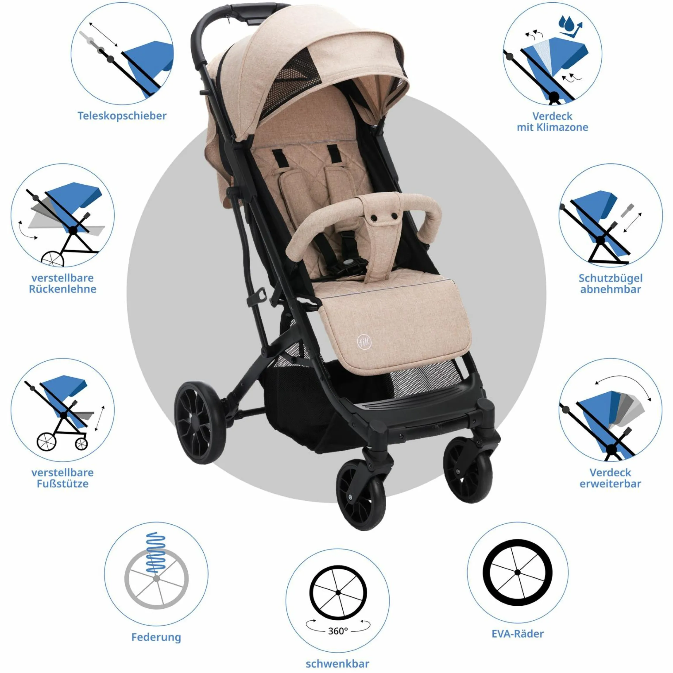 Buggy & Sportwagen Styler Elite bis 22 kg mit Trolly-Funktion und Liegefunktion - Sand Melange