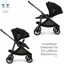 Buggy & Sportwagen Swiv bis 22 kg mit magnetischem Gurtverschluss, umsetzbarem Sportsitz, höhenverstellbarem Schieber, inkl. Adapter, Transporttasche, Getränkehalter & Regenschutz - Caviar