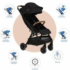 Buggy & Sportwagen TRVL Lx bis 22 kg mit magnetischem Gurtverschluss, automatischem Faltmechanismus inkl. Regenschutz & Transporttasche - Caviar - Kollektion 2025