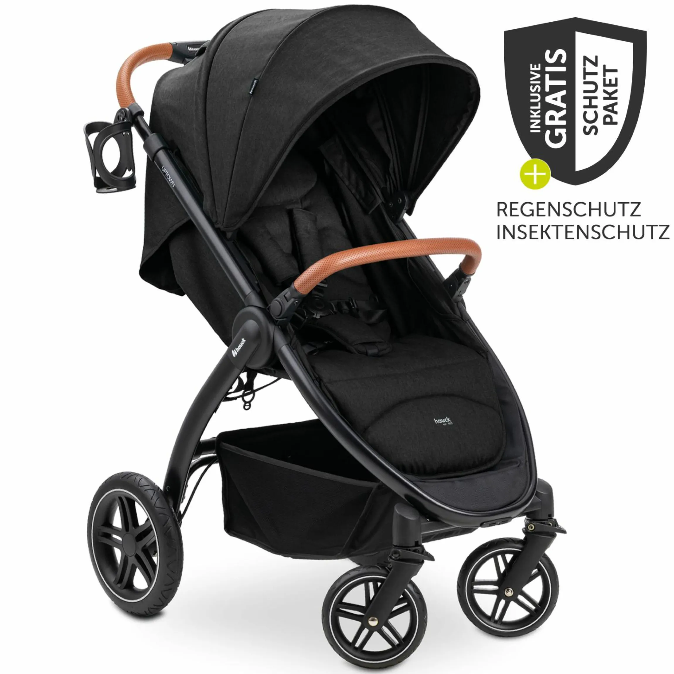 Buggy & Sportwagen UpTown Black (mit Liegefunktion & Einhand-Faltung) inkl. XXL Zubehörpaket - Melange Black