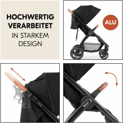 Buggy & Sportwagen UpTown Black (mit Liegefunktion & Einhand-Faltung) inkl. XXL Zubehörpaket - Melange Black