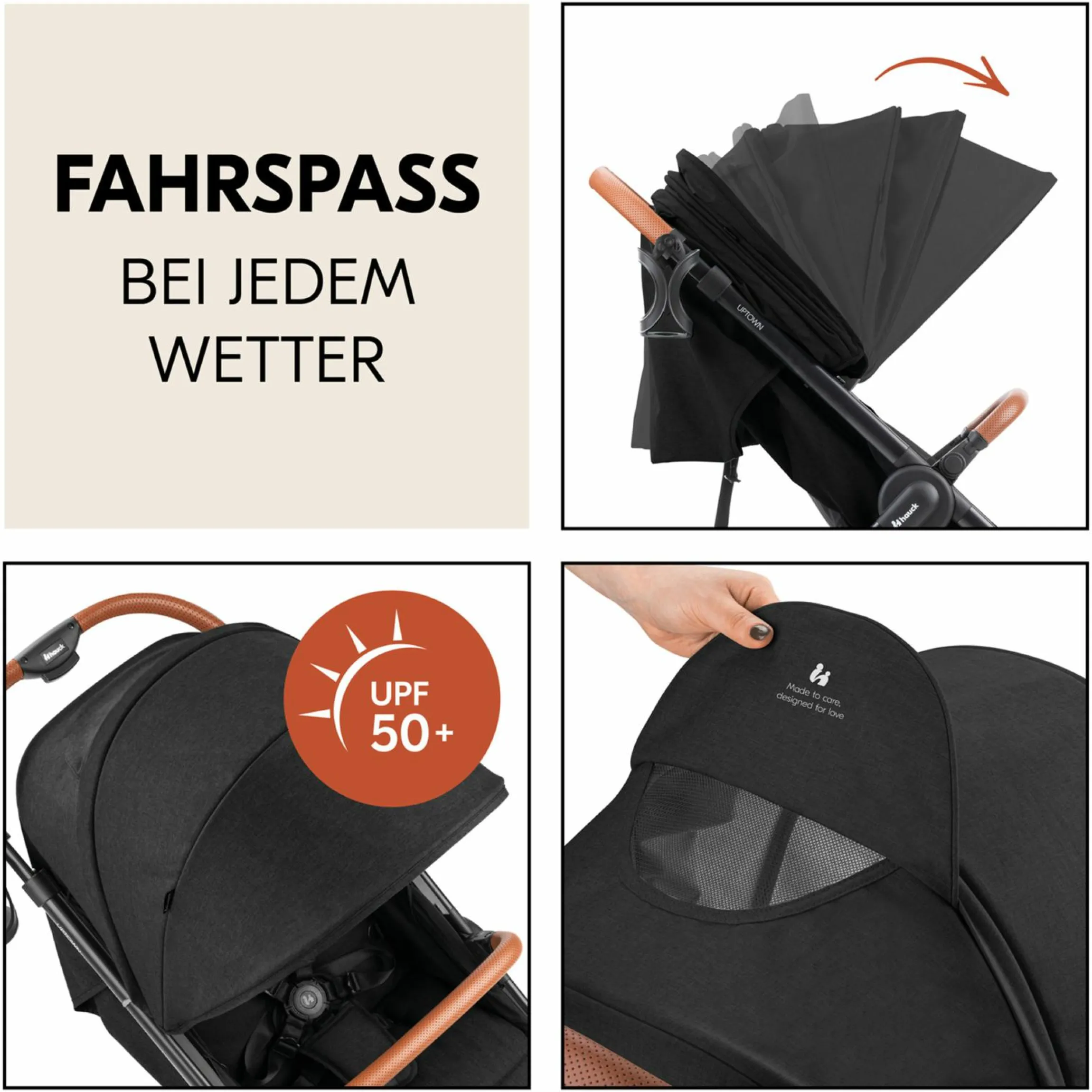Buggy & Sportwagen UpTown Black (mit Liegefunktion & Einhand-Faltung) inkl. XXL Zubehörpaket - Melange Black